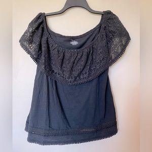 Lane Bryant Black Eyelet On/Off Shoulder Peasant Cottagecore Boho Blouse 14/16